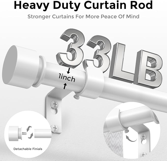 Modern White Curtain Rods for Windows 30 to 56 Inch, Decorative Drapery Rods - Image 3