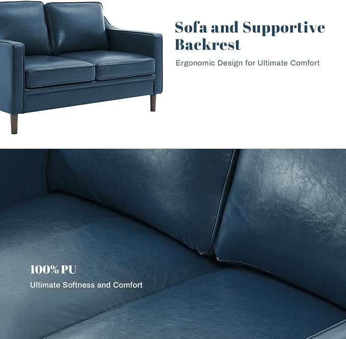 Kingfun 56" Faux Leather Sofa, Loveseat Couch, Mid Century Modern Love Seat - Image 5