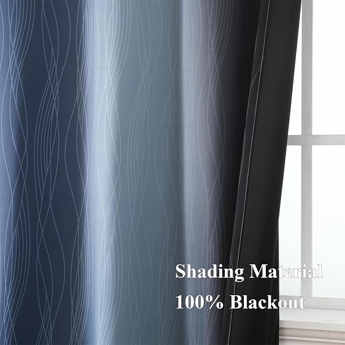 Estelar Textiler Black and Navy Blue Ombre Blackout Curtains 45 Inches Long - Image 5