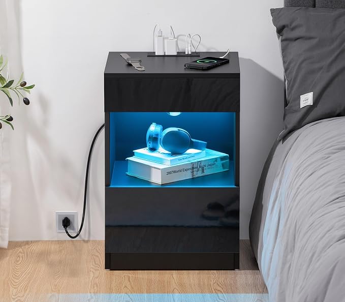 HOMMPA Set of 2 Open Shelf LED Nightstands - Image 8