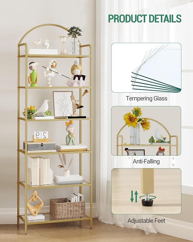 Hzuaneri Bookcase Bookshelf, Tempered Glass Bookshelves, Slim Shelving Unit - Image 3