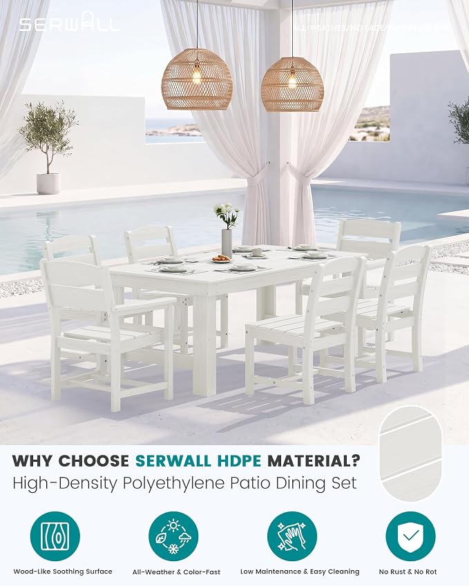 SERWALL Outdoor Dining Table Set, 67‘’ HDPE Patio Dining Set - Image 3