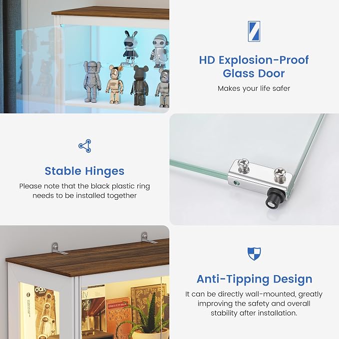 Gurexl Display Cabinet with Motion Sensor LED Lights, Glass Curio Cabinet with - Image 9