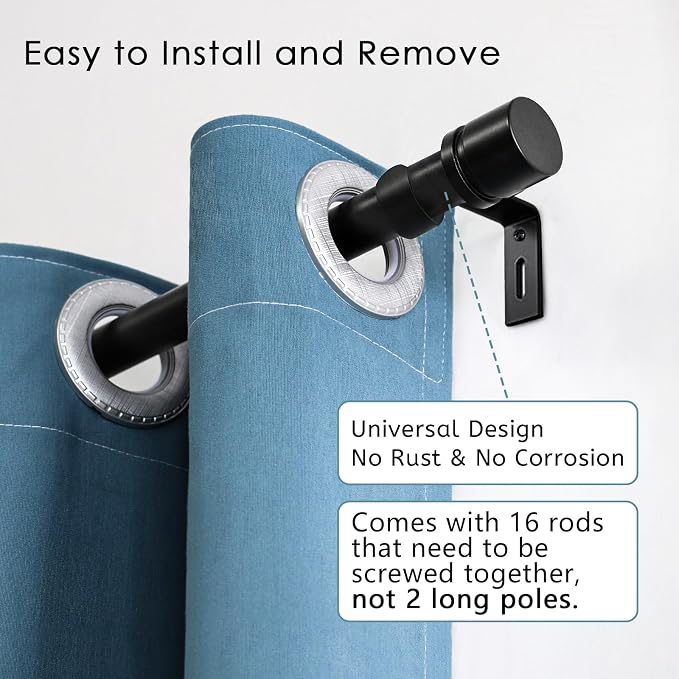 Byondeth Curtain Rods for Windows 16 to 240 Inches Adjustable Length 1 Inch - Image 2