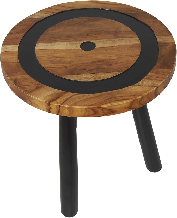 Deco 79 Teak Wood Geometric Side End Accent Table Layered Circle End Table - Image 4