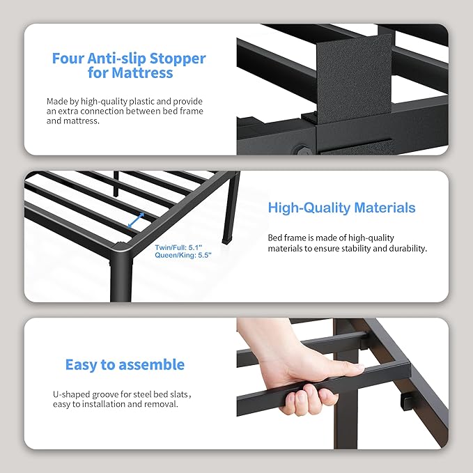 ROIL 14 inch California King Size Bed Frame Metal Platform No Box Spring Needed - Image 4