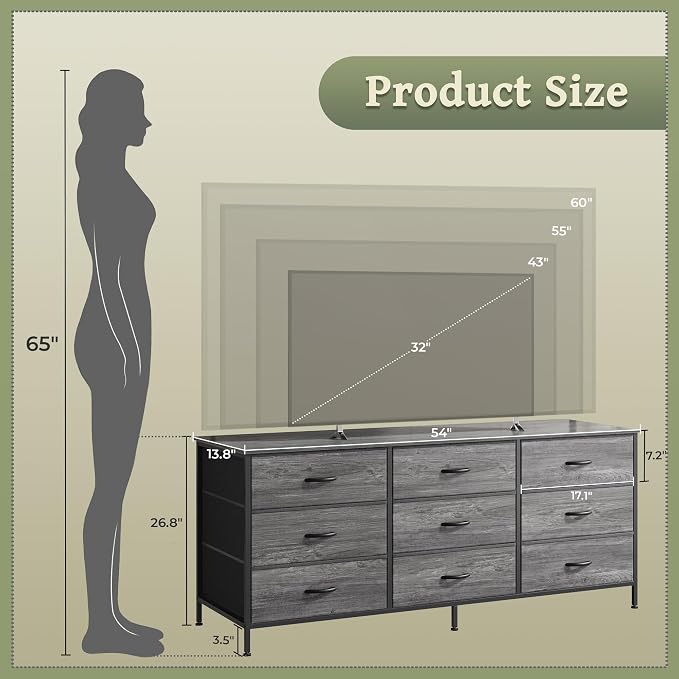 Huuger Long Dresser for Bedroom, 55 Inch TV Stand for 55, 60 Inch TV, - Image 3