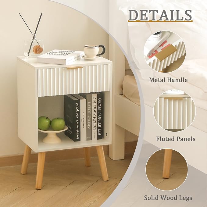 Fultyle White Nightstand, Modern Bedside Table - Image 4