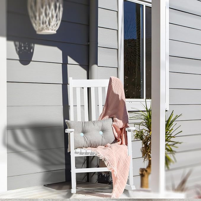 Outvita Outdoor Rocking Chair, Solid Wood High Back Rocker, All Weather Lounge - Image 2
