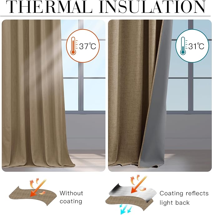 RYB HOME Burlap 100% Blackout Linen Curtains 72 inch Long, Thermal Insulated & - Image 4