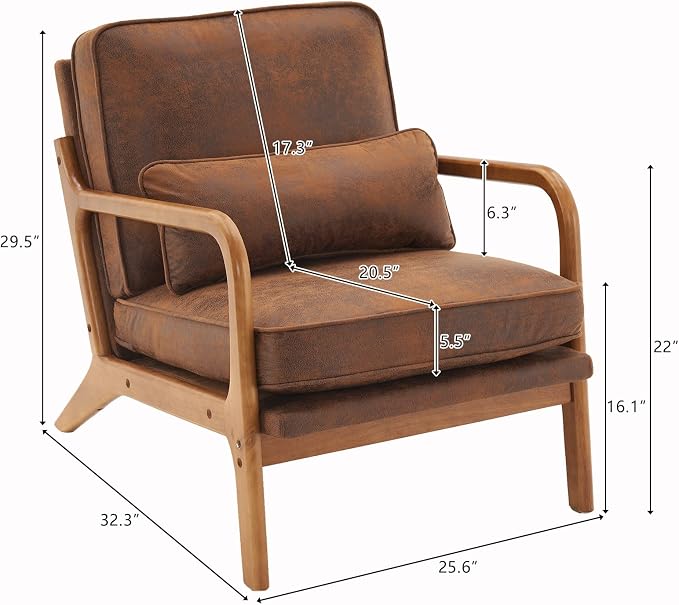 Bonnlo Microfiber Rustic Mid Century Modern Accent Chair, Soild Wood Padding - Image 2