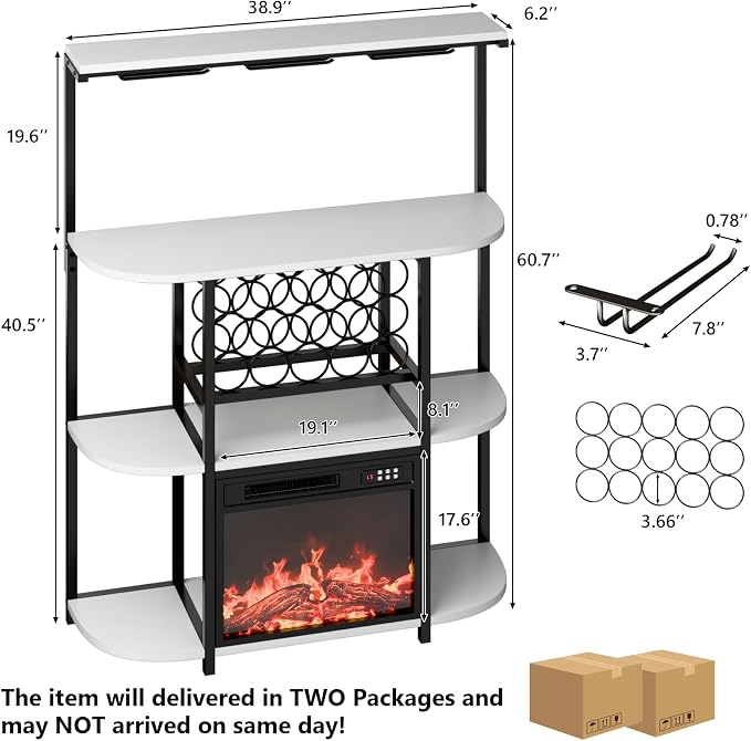 PUKAMI Bar Cabinet with Fireplace, Home Mini Bar Cabinet with Power Outlet and - Image 2