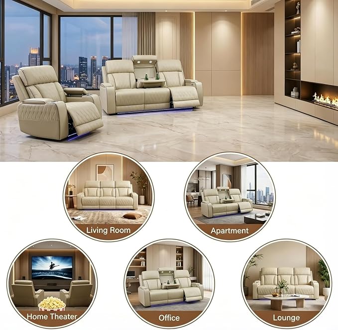 Power Recliner Sofa Set with LED Lights, Includes a Manual Recliner 1 Seat and - Image 5