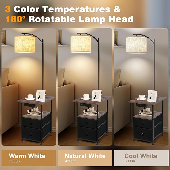 PESRAE Floor Lamp with Table & 2 Drawers, End Table with 3 Color Temperature - Image 4