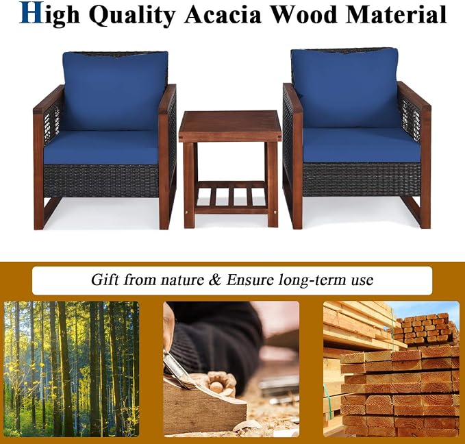 Tangkula 3 Pieces Patio Wicker Furniture Set, Rattan Outdoor Sofa Set - Image 6
