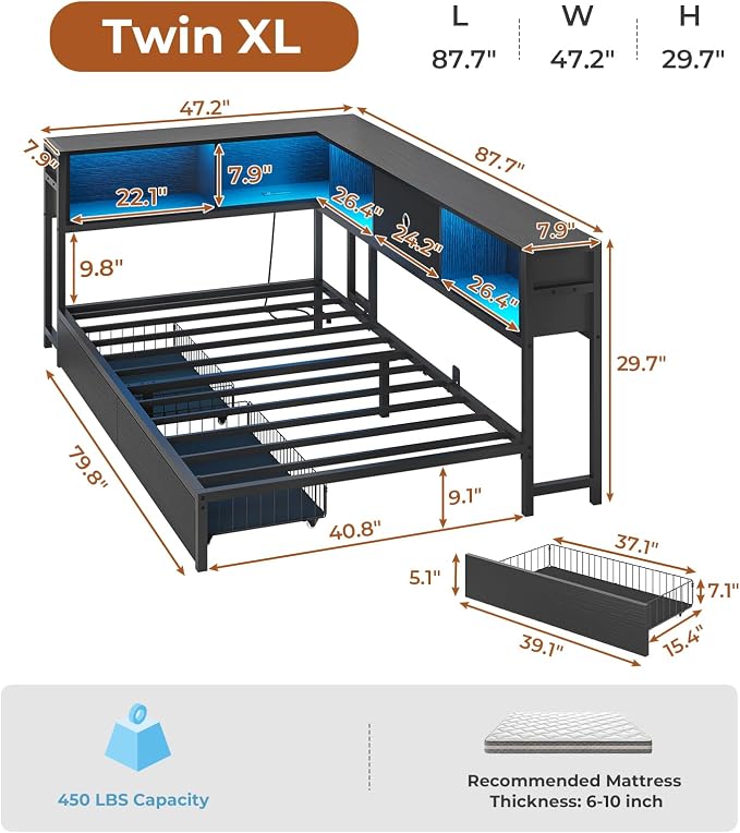 DICTAC Corner Bed Frame Twin XL - Image 3