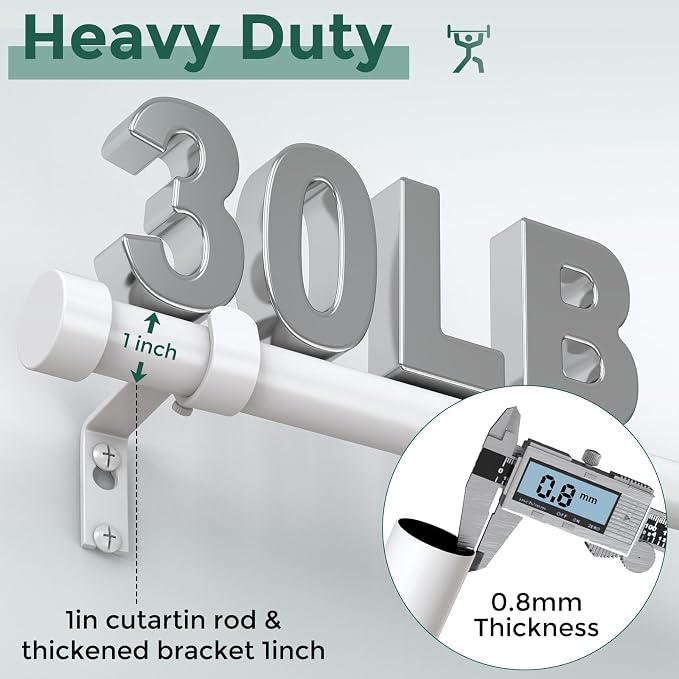 VOIIY White Curtain Rods for Windows 28 to 48 Inch, Size:30''-60'' - Image 3