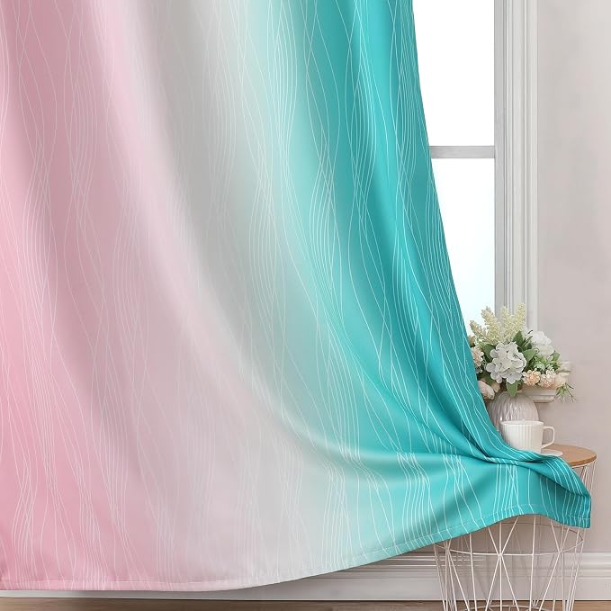 Estelar Textiler Teal and Pink Ombre Blackout Curtains - Image 6