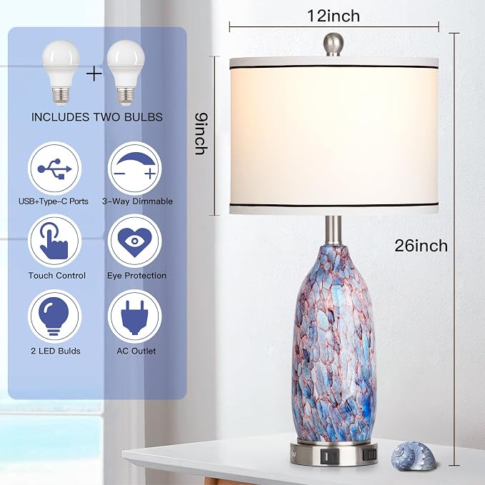 Rinweey 26" Coastal Glass Table Lamps Set of 2, Nautical lamp - Image 6