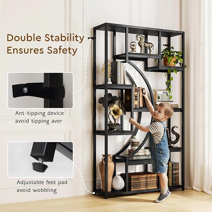 HolliWill 70.8" Tall Bookshelves Set of 2, Bedroom –Metal Frame & Anti-Tip & - Image 8
