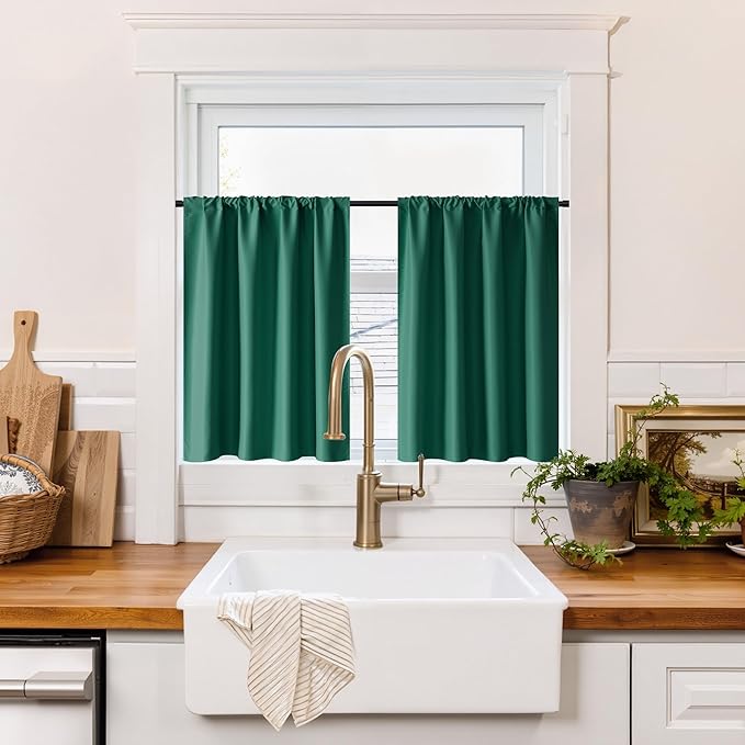 RYB HOME 100% Blackout Bathroom Curtains Over Sink 24 inches Long, Heat & UV by RYBHOME