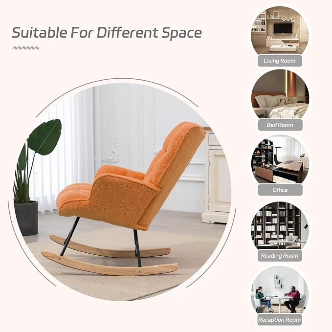 SAETSFEG Rocking Chair Nursery Teddy Upholstered Glider Rocker Rocking Accent - Image 5