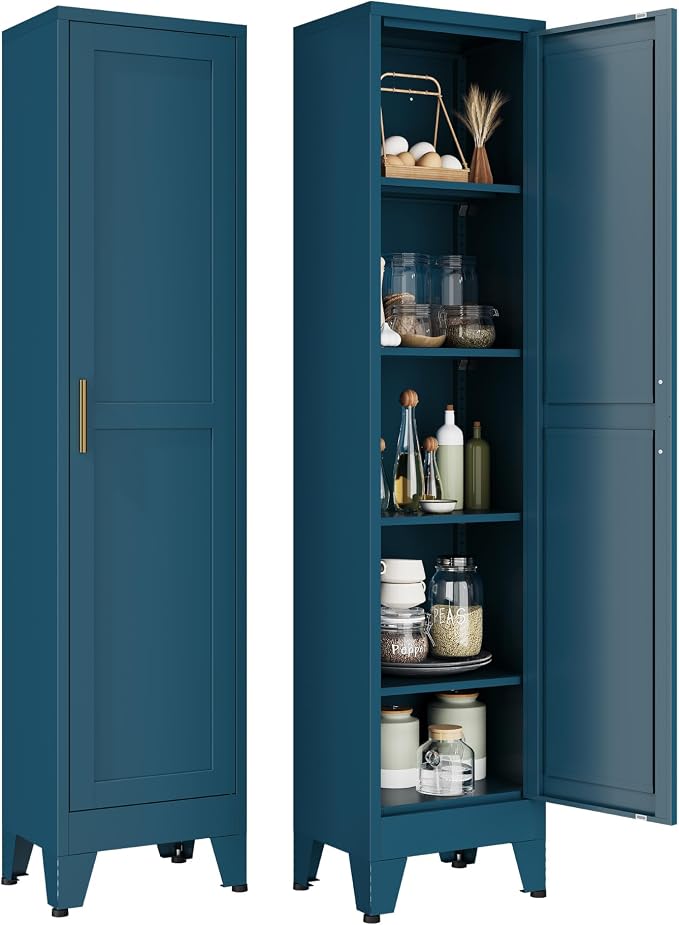 YAUWOH White Narrow Metal Storage Cabinet, Tall Freestanding Cabinet by YAUWOHFactoryOutletsColorfulMetalFurniture