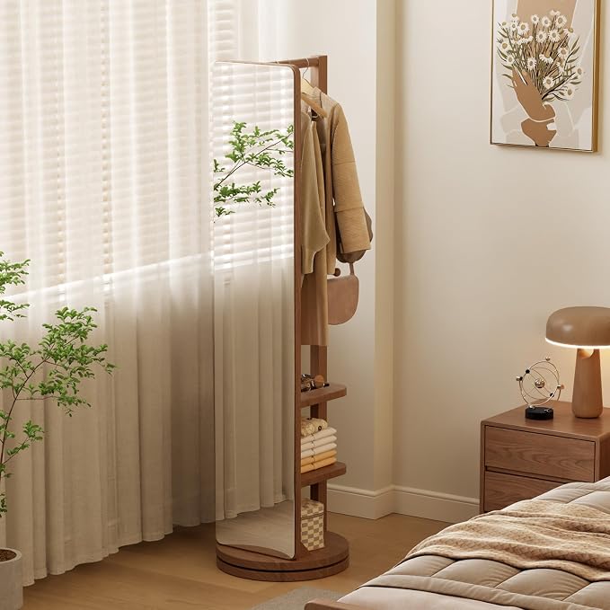 WoodsWhisper Full Length Mirror Coat Rack Solid Wood Floor Mirror 66"x12" Full - Image 4