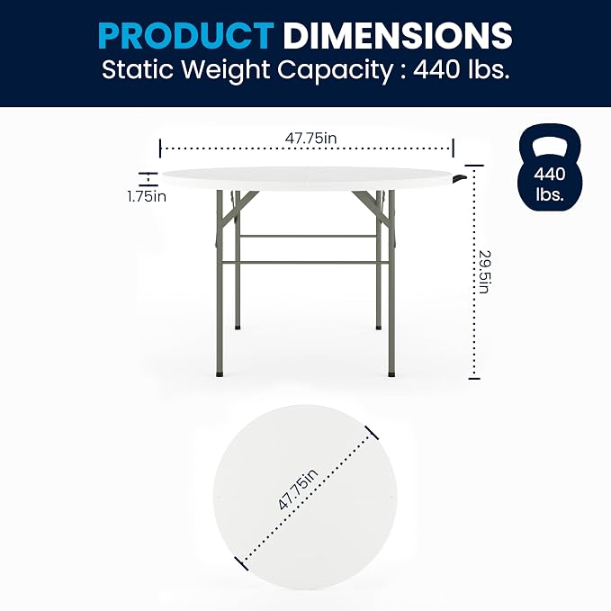 Flash Furniture Freeman 4' Round Plastic Folding Table - Image 3