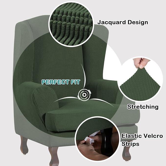 Turquoize Wingback Chair Covers 2 Piece Wing Chair Slipcover Stretch Slipcovers - Image 3