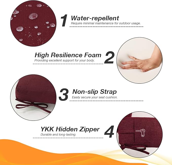 Unimatta Sunbrella Outdoor High Back Chair Cushion Seat Pads, 44 x 21 Inch - Image 4