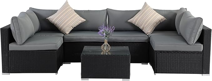 7 Pieces Black Patio Furniture Set - Image 8