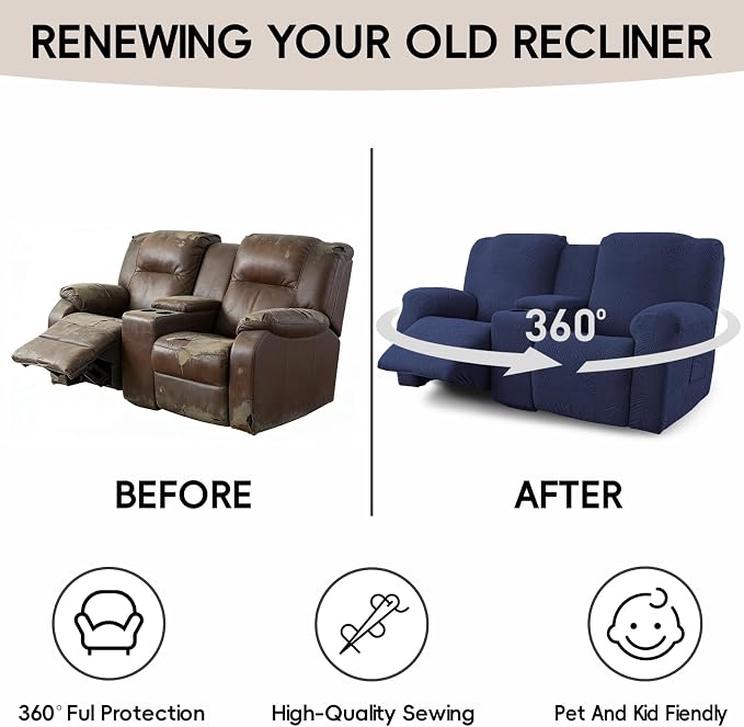 Recliner Loveseat Covers with Console, 6-Piece Stretch Geometric Strokes - Image 6