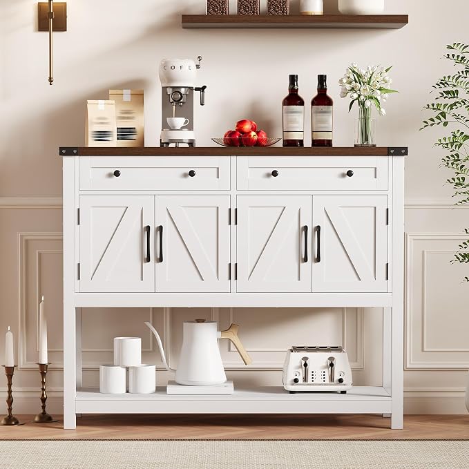 Rustic 47-Inch Wood Coffee Bar Storage Cabinet - Image 6