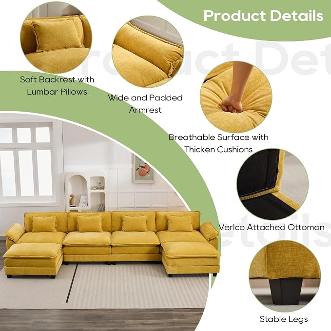 Oprisen 154" Modular Sectional Sofa, Comfy Cloud Couch Sectional Sofa - Image 6