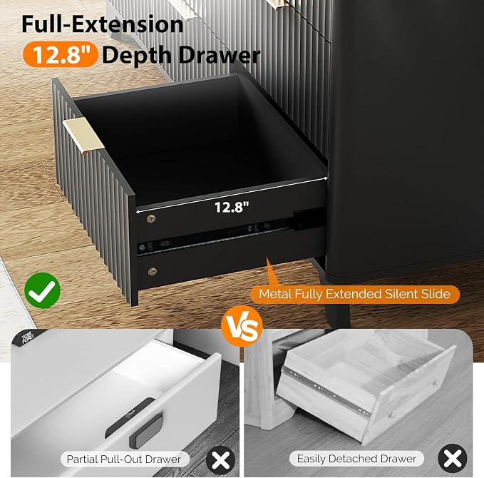 VINGLI Black Fluted 6 Drawer Dresser - Image 6