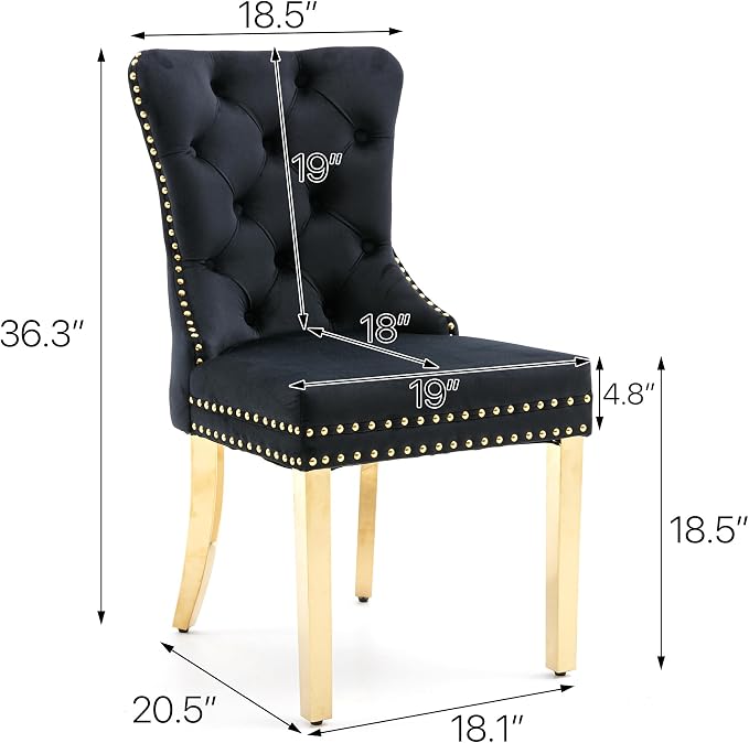 KCC Velvet Dining Chairs Set of 2, Upholstered High-end Tufted Dining Chair - Image 2