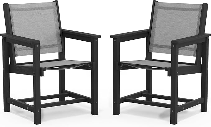 SERWALL Outdoor Dining Chairs Set of 2, All-Weather HDPE Textilene Sling Dining by SERWALL