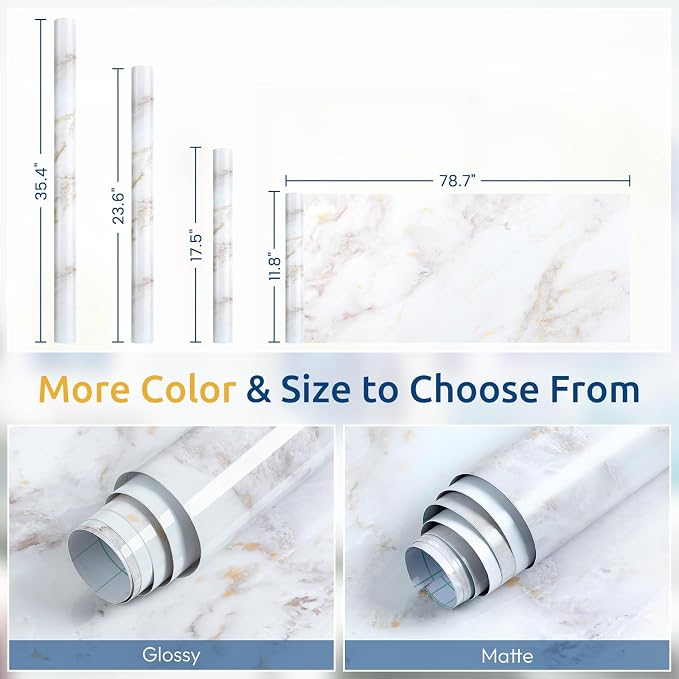 rabbitgoo Glossy Marble Contact Paper Peel and Stick Wallpaper 17.5" X 118.1" - Image 9