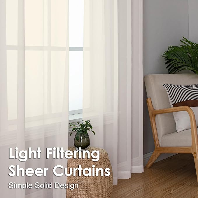 OVZME Cream Sheer Curtains 63 Inches Long 2 Panels - Image 7