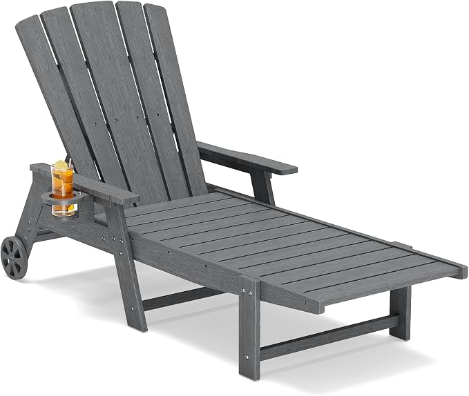 Outdoor Lounge Chair, HDPE 4-Position Adjustable Chaise Lounge Outdoor by Unknown