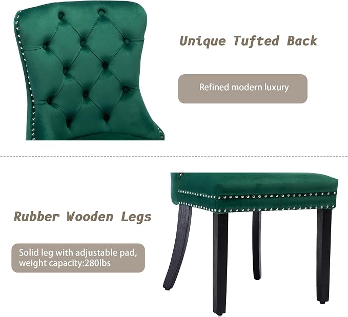KCC Velvet Dining Chairs Set of 4, Upholstered High-end Tufted Dining Room Chair - Image 7