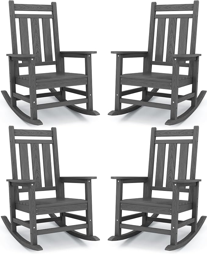 KINGYES Oversized Outdoor Rocking Chair Set of 4, All-Weather Patio Rocking by KINGYES