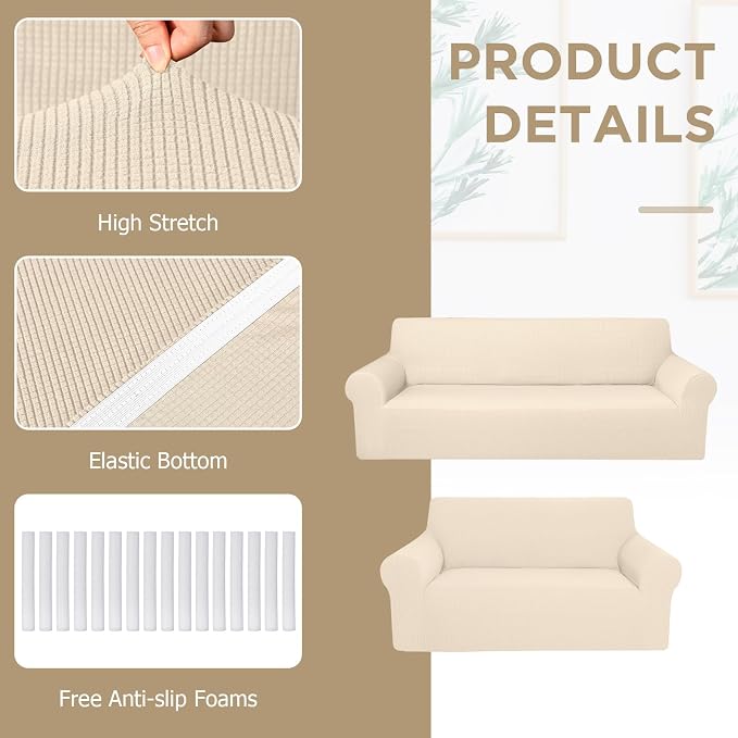 Peryiter 2 Pcs Sofa Covers Couch and Loveseat Covers Set Stretch Sofa Slipcover - Image 4