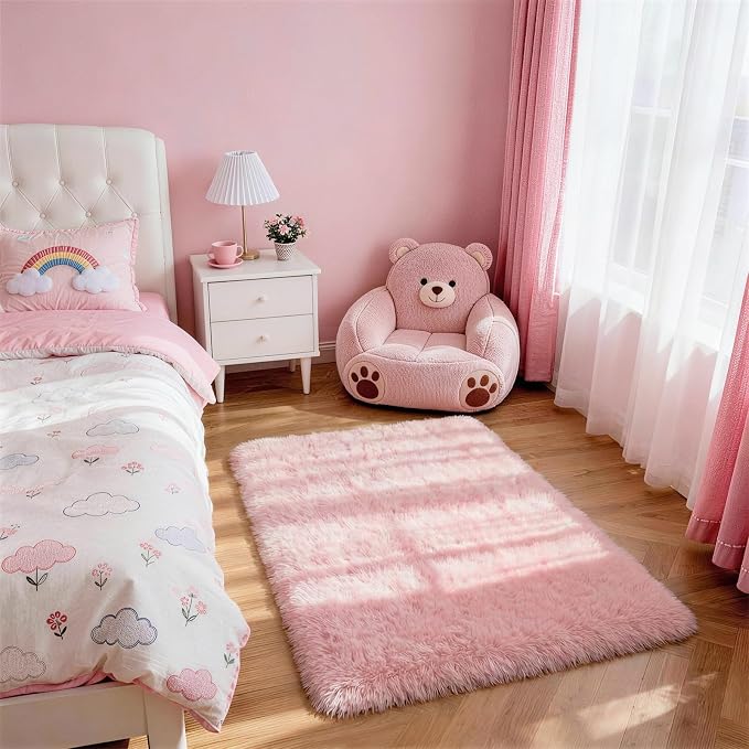 Ophanie Small Rug Washable Non Slip Throw Bedside Area Rugs, Fluffy Soft Pink by Ophanie