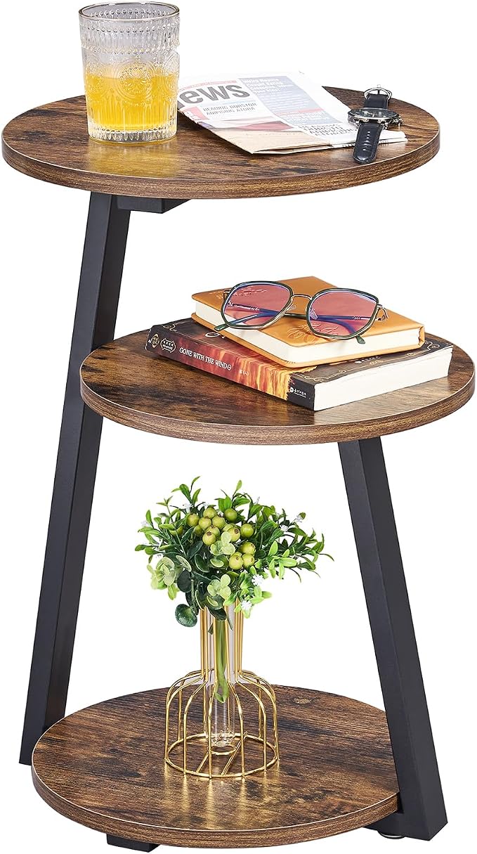 BEWISHOME Round Side Table, 3-Tier End Table, Nightstand by BEWISHOME