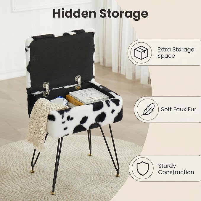 Vanity Stool Chair, Faux Fur Ottoman Foot Stool - Image 5