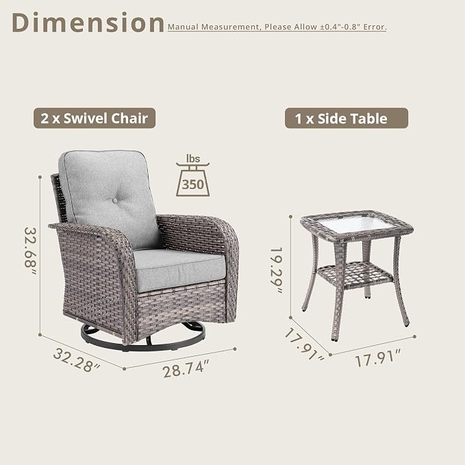 Outdoor Swivel Rocker Patio Chairs, 3 Piece Patio Furniture Set - Image 2
