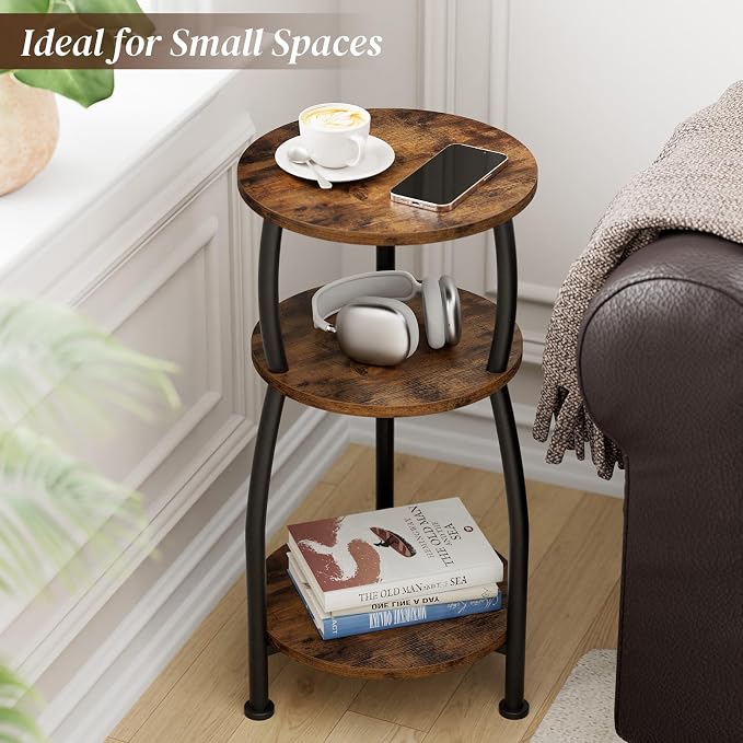 Small Round Side Table for Small Spaces, 3-Tier End Table - Image 4