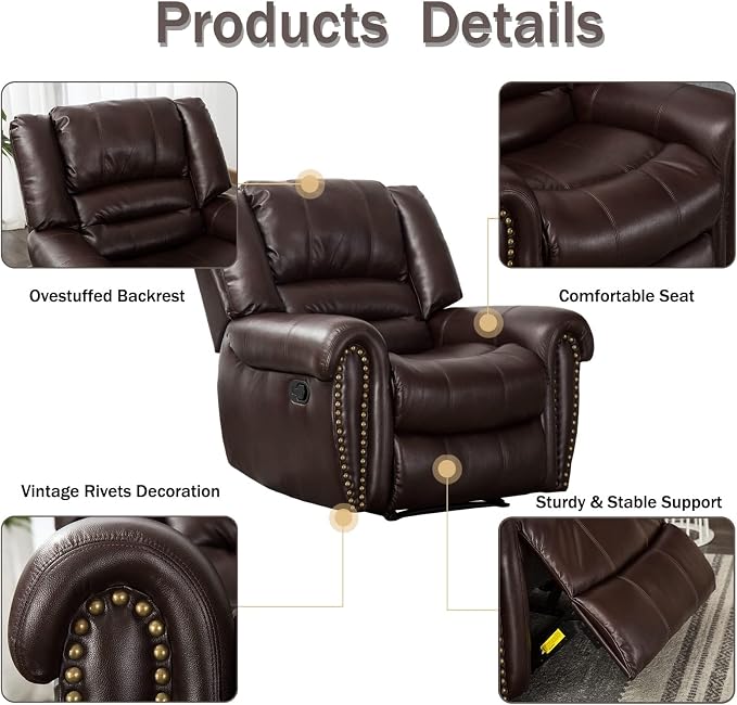 CANMOV Leather Recliner Chair Set of 2, Classic and Traditional Manual Recliner - Image 3
